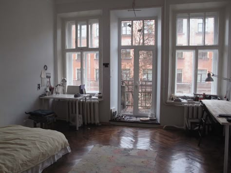 Attic Apartment Aesthetic, Small New York Studio Apartment Aesthetic, British Apartment Aesthetic, Big Windows Bedroom, Study Room Library, Writing Songs, Bedroom Study Room, Room Library, Apartment Aesthetic