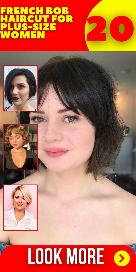 Embrace the Versatility of a French Bob Haircut for Plus Size Women: Designed to Suit Round Faces, this Hairstyle Elevates Your Look. Explore Options for Medium Lengths, Mid Lengths, and Shoulder-Length Cuts. Whether You Choose a Pixie, Short Curly, or Short Pixie Style, Short Hair Embodies Your Confidence. Round Face French Bob, Short French Bob Round Face, French Bob Plus Size, Haircut For Plus Size, Haircut For Plus Size Women, French Bob Haircut, Short Hair Transformation, Haircut For Round Faces, Bobs For Round Faces