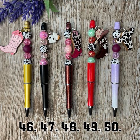 Handcrafted Artisan Brand New Yee Haw Cowgirl Boots Pens Charms Are Lightweight Office Supplies Perfect For Work, School, At Home Use Makes A Thoughtful Gift Pens Include Black Ink & You Get A Bonus Ink Want To Customize Your Own? Customization Options Fully Custom Orders Are $1 Extra Per Pen/ $2 Extra Per Keychain/$4 Per Wristlet See Photos For The Different Beads & Charms To Find All Of My Beaded Products In One Place, Click The Tag Below #Melissasxcloset ***Small Beads Can Cause A Choking Haz Making Pens With Beads, Beaded Pens, Thistle Quilt Pattern, Beaded Ink Pens Diy, Thistle Quilt, Pen Beads, Focal Bead Pens, Beadable Pens Silicone, Pumpkin Bead