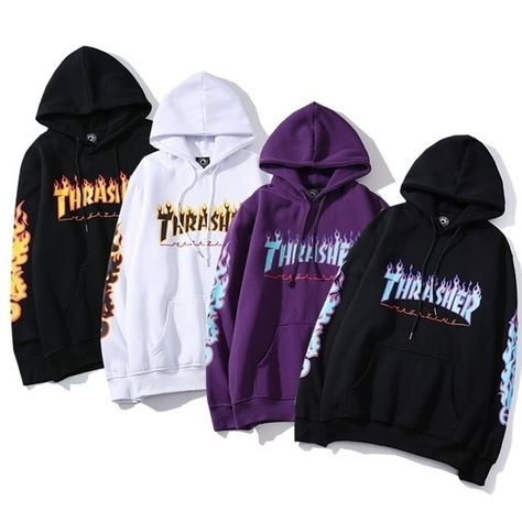 Thrasher Sweatshirt, Thrasher Hoodie, Tokyo Street Fashion, Stylish Hoodies, Trendy Hoodies, Blue Flame, Purple Hoodie, Cute Lazy Outfits, Couples Hoodies