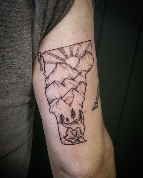 Vermont Tattoo Ideas, Washington State Inspired Tattoo, Montana Themed Tattoo, Mt Katahdin Tattoo, Vermont Tattoo, Alberta Tattoo, Vermont Outline Tattoo, Tattoo Ideas Big, Visit Vermont