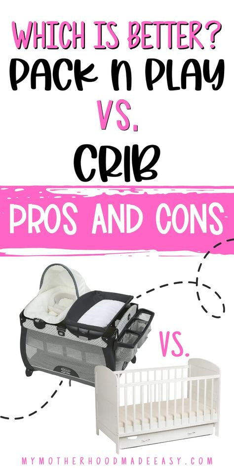 Which is better? Pack n Play vs Crib: The Pros and Cons https://www.mymotherhoodmadeeasy.com/pack-n-play-vs-crib/ Pack N Play Nursery Room Ideas, Pack And Play As Crib, Best Pack N Play, Best Pack And Play, Bathing Tips, Baby Pack And Play, Pack And Play Sheets, Graco Pack N Play, Sleep Products