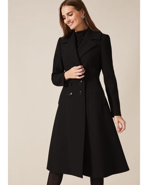 Phase Eight Sandra Swing Midi Coat in Black - Lyst Chic Winter Coat, Soviet Fashion, Long Puffer Coat, Maxi Coat, Feminine Silhouette, Red Midi Dress, Phase Eight, Blue Midi Dress, Black Coat