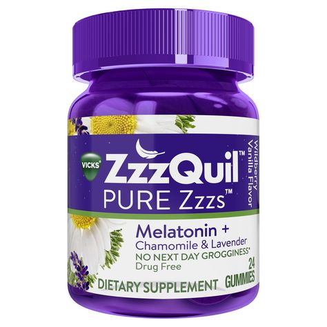 Free 2-day shipping on qualified orders over $35. Buy Vicks ZzzQuil PURE Zzzs Melatonin Natural Flavor Sleep Aid Gummies with Chamomile, Lavender, & Valerian Root, 1mg per gummy, 24 Count at Walmart.com Melatonin Gummies, Lavender For Sleep, Vegan Gummies, Valerian Root, Sleep Aid, Sleep Cycle, Valerian, Lemon Balm, Wild Berry