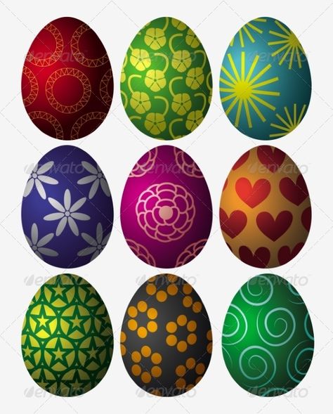 Nine easter eggs. Vector illustration Big Easter Eggs, Easter Symbols, Emoji Coloring Pages, Easter Egg Art, Happy Easter Greetings, Easter Illustration, Happy Easter Wishes, Bunny Painting, Easter Stickers