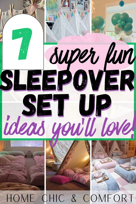 sleepover set up ideas, kids party ideas, slumber party aesthetic, birthday sleepover, sleepover ideas, friend hangout ideas, sleepover aesthetic, sleepover party, slumber party decorations, sleepover birthday party ideas Themed Slumber Party Ideas, Rose Gold Slumber Party, Slumber Party 10th Birthday, Sleepover Beds Ideas, Basement Sleepover Setup, Sleepover Sleeping Arrangements Ideas, Air Matress Ideas Sleepover, 13 Birthday Slumber Party Ideas, Mommy Daughter Sleepover Ideas