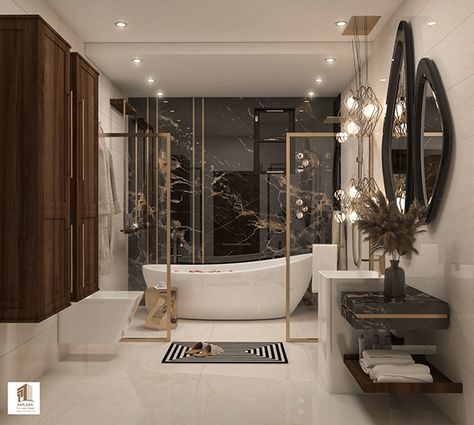 Luxury Bathroom Layout, Rich Bathroom Luxury, Modern Luxury Bathroom Design Master Bath, Giriraj Ji, Luxury Guest Bathroom, Fun Bathrooms, Washroom Tiles Design, Bathrooms Luxury, Modern Luxury Bathroom