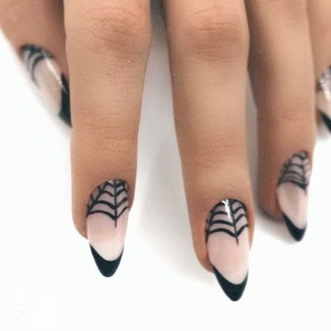 Cobweb Nails, Wicked Nails, Nails Medium Almond, Halloween Nail Ideas, Horror Nails, Witchy Nails, Medium Almond, Gothic Nails, Goth Nails