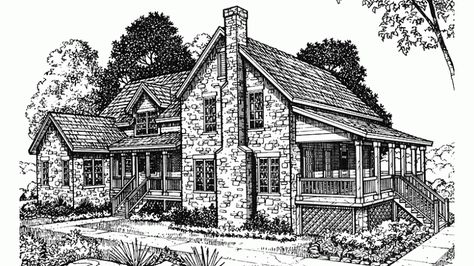 Front Small Stone Cottage, Amazing Houses, Farmhouse Floor Plans, Country Style House, Farmhouse Remodel, House Construction Plan, Country Style House Plans, Bedroom Floor Plans, Country House Plan