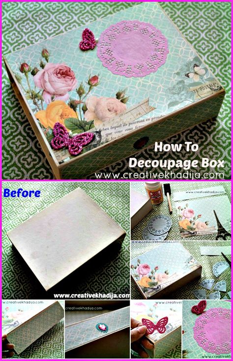 Wooden Box Ideas Diy, Decoupage On Cardboard Boxes, Decorated Cardboard Boxes, How To Decorate Wooden Boxes, Decoupage Cardboard Boxes, Decoupage Boxes Ideas Diy, Decopage Ideas For Boxes, Paper Mache Boxes Decorated Ideas, Decupage Boxes Ideas