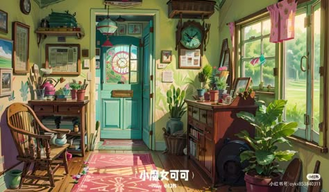 Cottage Concept Art Interior, Studio Ghibli Interior Scenes, Cozy Living Room Illustration, Witch Room Illustration, Ghibli Living Room, Ghibli House Interior, Ghibli Aesthetic Room, Ghibli Interior, Ghibli House