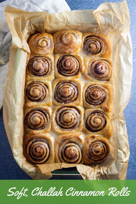 A simple challah bread dough is the base for a perfectly sweet cinnamon roll. A perfect breakfast (or anytime) treat! #vegancinnamonrolls #veganbaking #cinnamonrolls Cinnamon Rolls Vegan, Bread Cinnamon Rolls, Challah Bread Recipe, Challah Bread Recipes, Bread Cinnamon, Vegan Cinnamon Rolls, Challah Bread, Easy Bread Recipes, Sweet Pastries