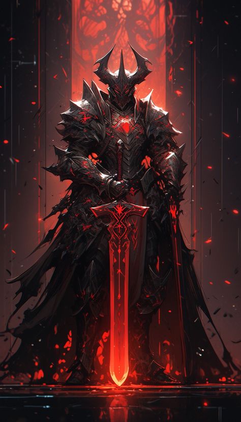 Dark Knight Rpg, Red Knight Fantasy Art, Demon Knight Art, Dark Fantasy Knight Art, Dark Knight Art, Blood Knight, Hell Knight, Demon Knight, Shadow Knight