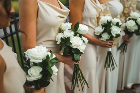 Long Stem Bouquet, Rose Bridesmaid Bouquet, White Rose Wedding Bouquet, Bridesmaid Bouquet White, Bridal Party Bouquets, Bella Collina, White Rose Bouquet, White Roses Wedding, White Bridesmaid