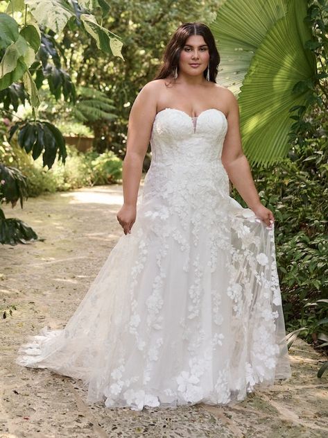 This dress comes in sizes 0-28 Cottagecore Wedding, Lace Motifs, Strapless Wedding Gown, Blush Gown, Ivory Gown, Maggie Sottero Wedding Dresses, Bridal Elegance, Designer Wedding Gowns, Maggie Sottero