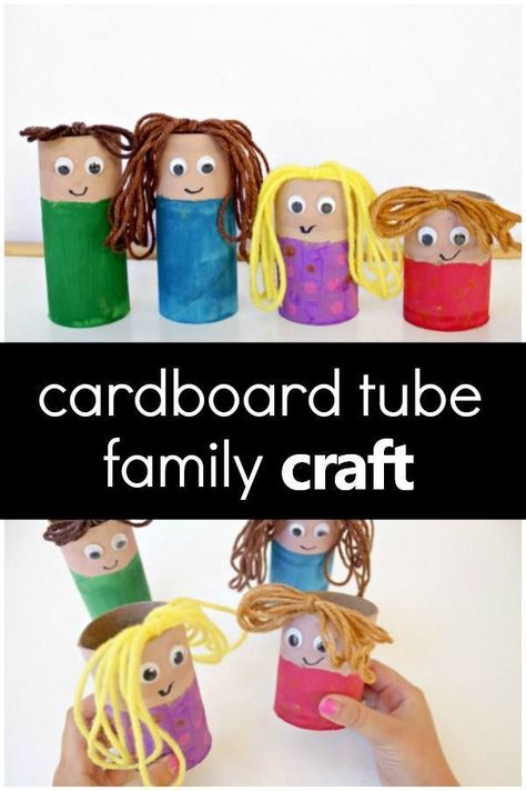 Create this cardboard tube family craft to encourage pretend play, vocabulary development, and more during your preschool family theme activities. #preschool #recycledcraft #familytheme Family Crafts Preschool, Preschool Family Theme, Family Activities Preschool, Preschool Family, Toddler Activity Board, Theme Activities, Family Theme, Activities Preschool, Theme Activity