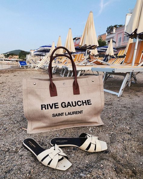 YSL white slides and canvas beach bag Rosie HW (@rosiehw) • #italybeaches #beachaccessoriesstore #ysl Summer Bags Handbags, Designer Work Bag, Vacation Suitcase, Ocean Therapy, Rosie Hw, Bags Inspiration, Holiday Inspo, Large Beach Bags, Canvas Beach Bag