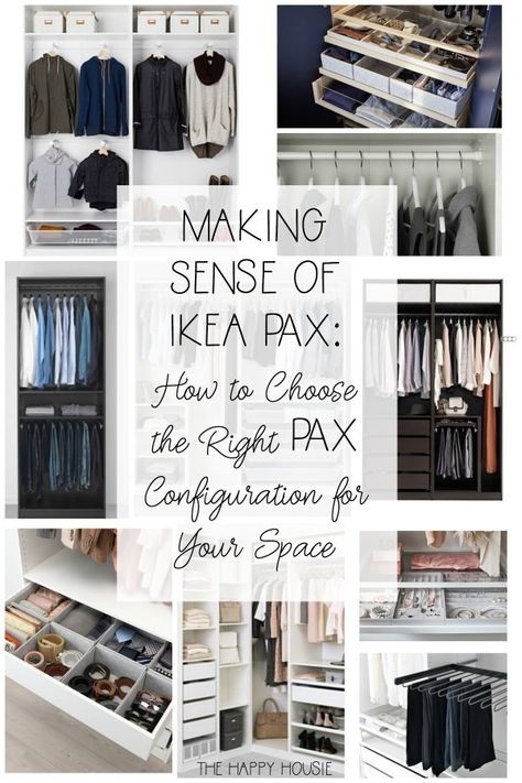 Making Sense of Ikea PAX: How to Choose the Right PAX Configuration for Your Space | The Happy Housie Closet With Chest Of Drawers Inside, Armoire Pax Ikea, House Ideas Farmhouse, Ikea Closet Hack, Ikea Closet Organizer, Ikea Pax Closet, Closet Ikea, Pax Closet, Armoire Pax