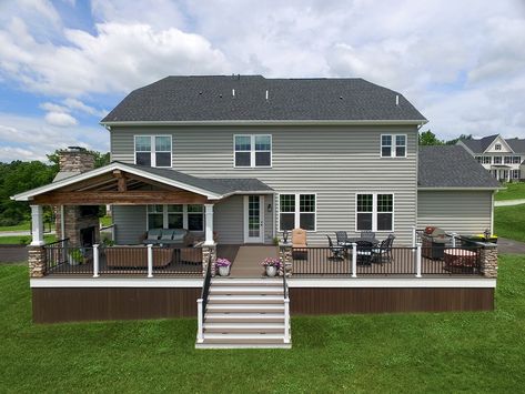 Custom Mocha TimberTech Deck / Barnwood Porch - West Chester, PA | Sq Ft | Keystone Custom Decks Deck And Patio, Covered Patio Design, Lancaster County Pa, Patio Deck Designs, Outdoor Patio Designs, Outdoor Designs, Covered Deck, Deck Designs Backyard, Deck Designs