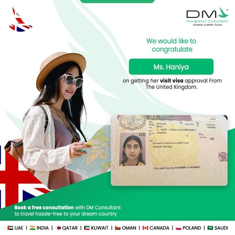 🌟 Congratulations, Ms. Haniya! 🎉

DM Consultants is thrilled to announce yet another success story! 🎯 Ms. Haniya has successfully secured her UK Visit Visa, opening the doors to explore the stunning landscapes, rich culture, and endless opportunities of the United Kingdom. 🏰✈️

#DMConsultants #UKVisaApproved #UKVisa #UKImmigration #VisitVisa #SuccessStory #TravelGoals #UKAdventures #VisaExperts #DreamsToReality #ImmigrationMadeEasy #GlobalOpportunities #ExploreTheWorld Uk Visa, Endless Opportunities, Success Story, Uk Travel, Travel Goals, The Doors, The United Kingdom, Success Stories, Dreaming Of You