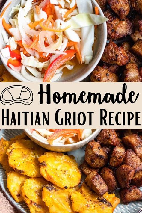 Haitian Griot, Pork Stew Meat, Twice Cooked Pork, Fried Plantains, Plantain Recipes, Pork Stew, Haitian Food Recipes, Tasty Meat, America Food