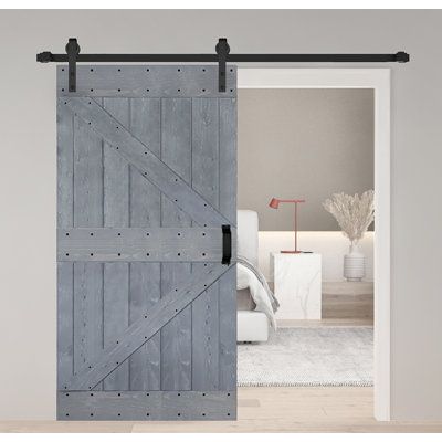 Our brand handmade painted barn door, 100% natural pine wood and paint are all from the USA, beautiful wood grain and knots throughout allow you to invite nature into any room of the home. Door assembly is required, and the changeable cross planks allow you to DIY to create different styles. We are proud that we can provide high-quality and various styles of barn doors to meet the different needs of the customers. IsLife Finish: Dark Grey, Size: 42" x 84" | IsLife K Style Solid Wood Finished Sli White Barn Door, Children's Bedroom Ideas, K Style, Painting Wood Paneling, Wood Barn Door, Interior Sliding Barn Doors, French Gray, Rustic Barn Door, Door Hardware Interior