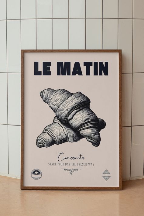 Croissants Poster, Trendy Kitchen Art, Digital Download, Retro Cooking Print, Quirky Wall Decor, French Bakery Poster, Kitchen Gallery Art  Introducing our retro croissant print, a trendy addition to your kitchen gallery art. This quirky French bakery poster adds a touch of nostalgia to your space, perfect for retro kitchen decor enthusiasts. Elevate your walls with its vintage charm and timeless appeal, making it a trendy kitchen art piece that stands out! French Bakery Interior, Bakery Poster, Bar Prints, France Food, Bakery Store, Bakery Interior, French Bakery, French Poster, Retro Kitchen Decor