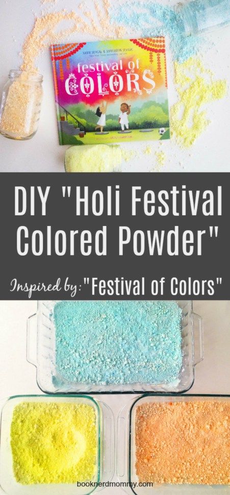 This DIY color powder pairs perfectly with the book "Festival of Colors" and is perfect for Holi Color Festivals/Spring Festivals celebrations of your own! Diy Holi Powder, Festival Of Colors Activities, Holi Festival Activities Kids, Holi Preschool Activities, Holi Activities For Toddlers, Diy Color Powder, Holi Activities, Preschool Experiences, Holi Ideas