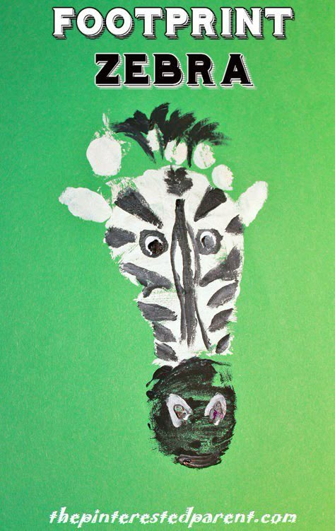 Footprint Zebra - animal footprints A - Z - Z is for zebra Tiger Footprint Art, Letter Z Crafts, Zebra Craft, Safari Crafts, Jungle Crafts, Zoo Crafts, Zoo Animal Crafts, Animal Footprints, Baby Art Projects