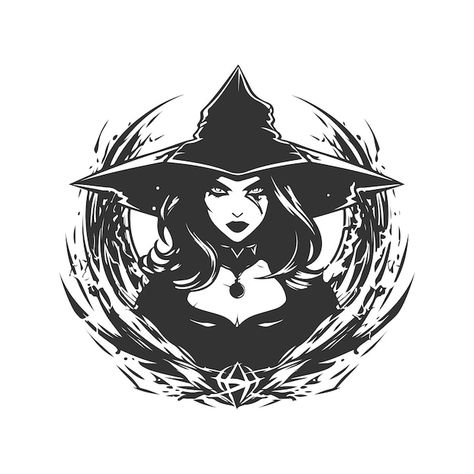 Vector xenoavenger witch vintage logo li... | Premium Vector #Freepik #vector Witchy Logo Design, Witch Logos, Amazing Illusions, Witchy Logo, Game Branding, Witch Vector, Witch Store, Witch Illustration, Black Line Tattoo