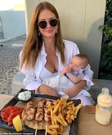 Hopeful: The former Made In Chelsea star, 31, revealed her daughter, three months, was dia... Millie Mackintosh, Plunge Swimsuit, Made In Chelsea, Hip Dysplasia, Reality Tv Stars, Celebrity Kids, Ideal Client, White Swimsuit, 12 Weeks