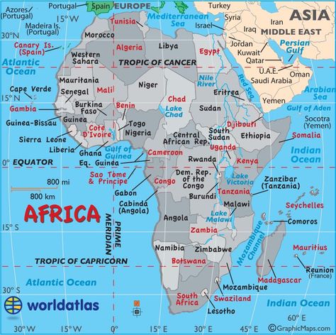 Large map of Africa, easy to read and printable- my husband's grandparents are from the Cape Verde Islands. A group of small islands off the coast of North West Africa. They are of Portuguese descent. World Map With Countries, Africa Continent, Map Of Africa, Geography Map, 7 Continents, Cape Verde, World Geography, Country Maps, Africa Map