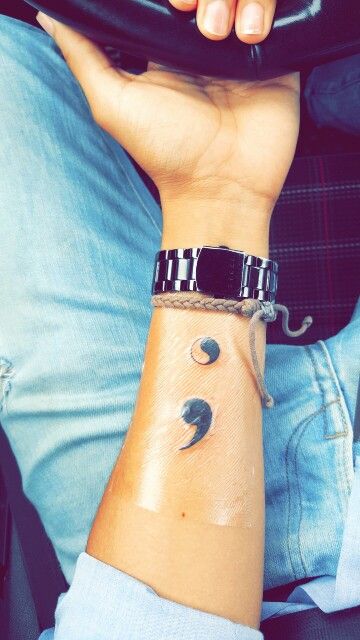 My first tat; Yin yang semicolon tattoo Semi-colon Tattoo Yin Yang, Yin Yang Semicolon Tattoo, Semi Colon Tattoo, Semicolon Tattoo Meaning, Semicolon Tattoos, Colon Tattoo, Survivor Tattoo, Semicolon Project, Awareness Tattoo