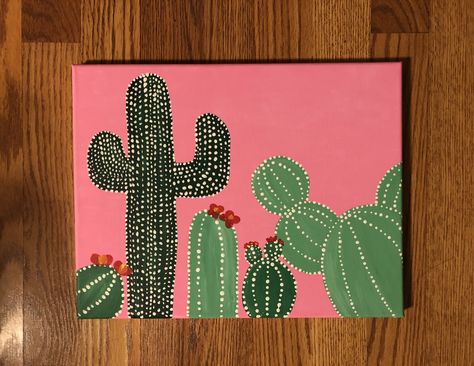 Cacti Drawing Simple, Cacti Drawing, Backyard Mural, Canvas With Acrylic Paint, Arizona Art, Workshop Projects, Cactus Drawing, Black Canvas Paintings, Cactus Painting