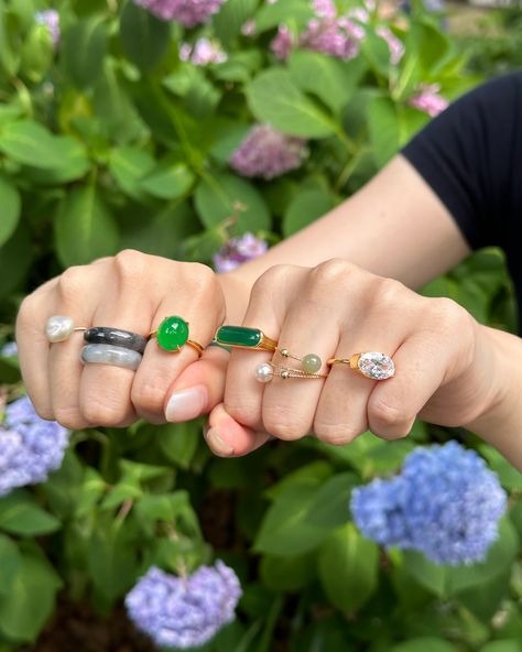 Jade Rings, Jade Charm, Summer Rings, Ring Stacking, Jade Ring, June 17, Instagram Summer, Lush Green, Jewellery Collection