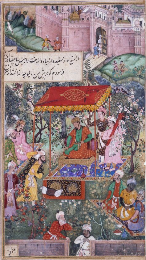 An Illustration from the Baburnama, c. 1590-1593 Babur receiving Uzbek envoys Babur receiving Uzbek envoys By Ramdas. Victoria & Albert Museum IM 275-1913  Babur receiving Uzbek envoys baldachin tent Arabic Artwork, Arabic Painting, Indian Miniature Paintings, Mughal Miniature Paintings, Mughal Miniature, Persian Painting, Middle Eastern Art, Mughal Art Paintings, Indian School