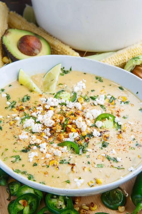 Mexican Street Corn Soup Slow Cooker Mexican Street Corn, Mexican Street Corn Soup, Street Corn Soup, Slow Cooker Mexican, Corn Soup Recipes, Recipe Soup, Summer Soup, Corn Soup, Mexican Street Corn