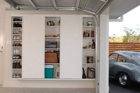 Garage Cupboards, Cabinet For Garage, Garage Floor Paint, Overhead Garage Storage, Wall Storage Shelves, Room Storage Diy, Garage Storage Solutions, Garage Remodel, Built In Cupboards