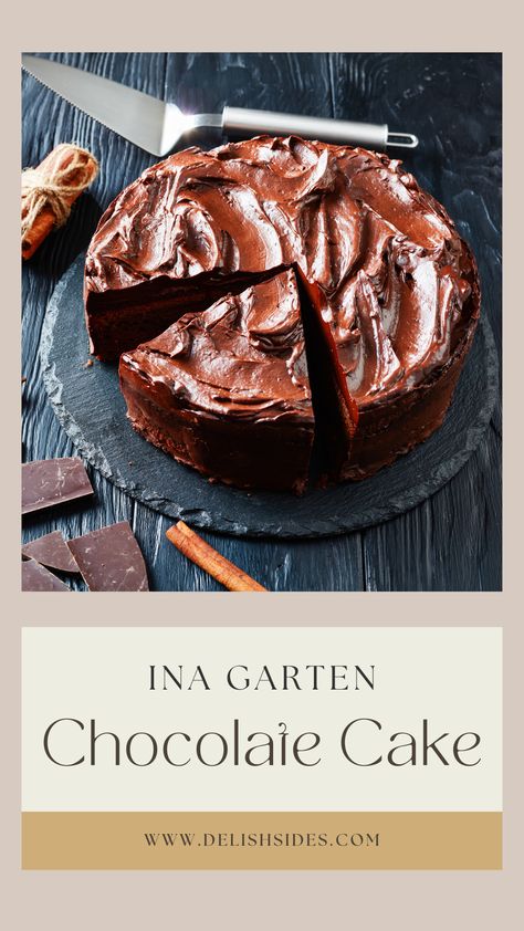 The pin showcases a mouthwatering image of Ina Garten's Chocolate Cake, featuring its beautifully moist layers, generously coated with a glossy chocolate ganache. The cake is adorned with chocolate shavings or sprinkles, adding a touch of elegance and extra chocolaty goodness. Inna Garten Chocolate Cake, Ima Garten Chocolate Cake, Beattys Chocolate Cake Ina Garten, Chocolate Cake Ina Garten, Recipe For Chocolate Cake, Ina Garten Chocolate Cake, Beattys Chocolate Cake, Sugar Free Condensed Milk, Beautiful Chocolate Cake