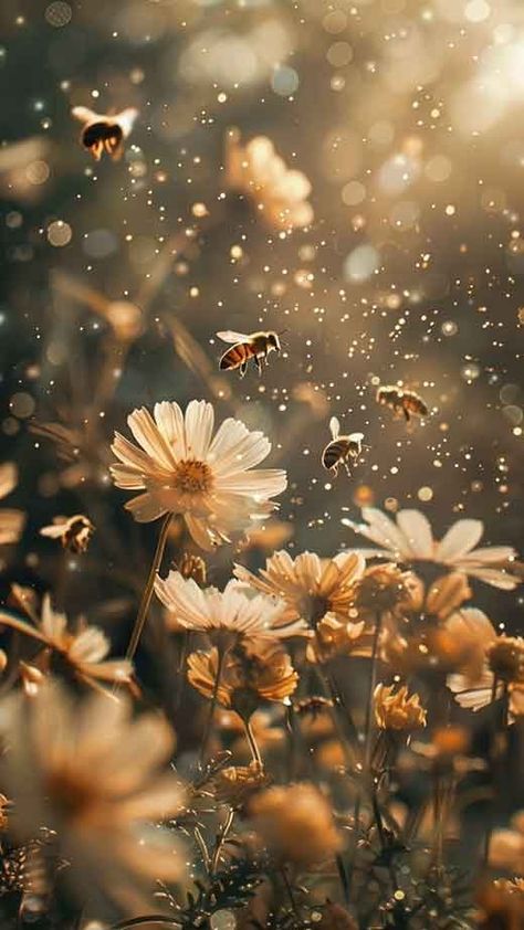 Bee Wallpapers for iPhone (Beehive, Honey & More) - The Mood Guide The Honey Witch Aesthetic, Bee And Flower Aesthetic, Bee Themed Wallpaper, Cute Bee Aesthetic, Bees Astethic, Bumble Bee Aesthetic, Honeybee Wallpaper, Honeybee Aesthetic, Honey Bee Aesthetic