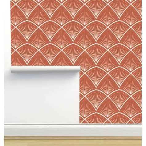 Red Barrel Studio® Neng Peel & Stick Geometric Wallpaper | Wayfair Wallpaper For Sale, Contemporary Wallpaper, Wallpaper Removable, Orange Fabric, Simple Wallpapers, Red Wallpaper, Accent Wallpaper, Geometric Wallpaper, Fabric Wall