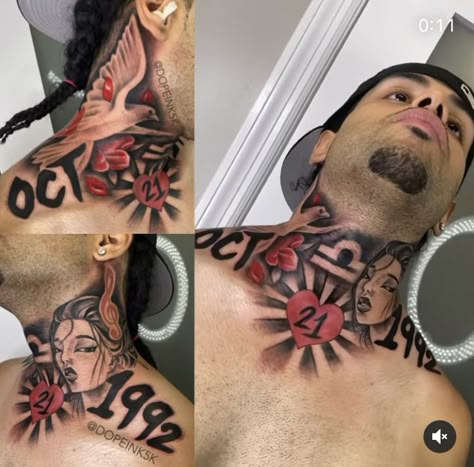 Men Trap Tattoo, Neck And Throat Tattoos Men, Chest Tattoo Sketches, Full Neck Tattoos, Black Men Tattoos, Tattoo Ideas Males, Throat Tattoo, Saved Tattoo, Cute Hand Tattoos