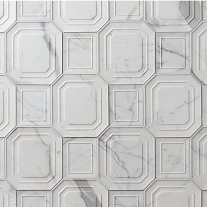 SM MONARCH DIM. CALACATA 16-5/16x7-5/16 - Walker Zanger Classic Backsplash, Walker Zanger, Chevron Tile, Sophisticated Bathroom, Shower Panel, Ceramic Mosaic Tile, Panel Moulding, Natural Stone Tile, Dining Room Walls