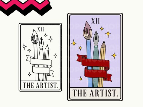 Design Tarot Cards, The Artist Tarot Card, Tarot Card Original, Tarot Cards Simple Design, Cute Tarot Card Design, Tarot Card Art, Tarot Card Business Card, Tarot Card Design, Blue Tarot Cards