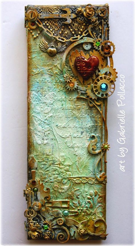 Steampunk Kunst, Art Altéré, Steampunk Mixed Media, Altered Canvas, Dusty Attic, Heart Collage, Art Steampunk, Steampunk Crafts, Mixed Media Art Canvas