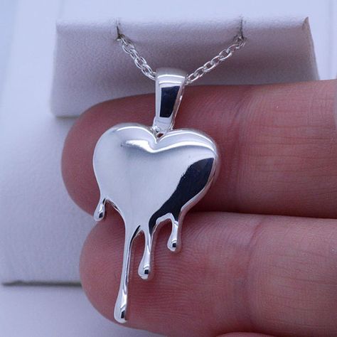 Melting Heart, Studded Necklace, Unusual Jewelry, Pendant With Chain, Ear Studs, Heart Necklace, Sterling Silver Chains, Heart Pendant, Silver 925