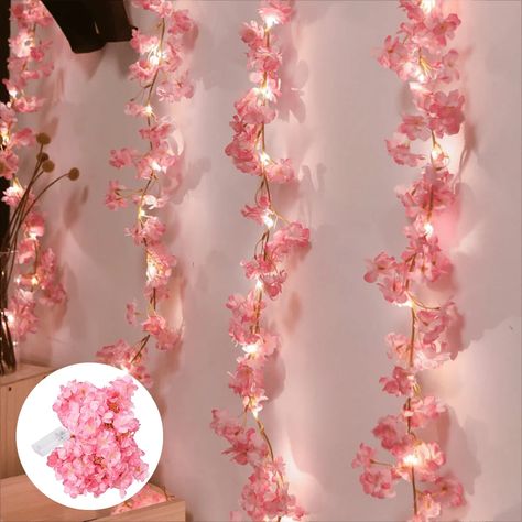 2M 20LEDs Cherry Blossom String Light Garland Artificial Flower Vines Fairy Lights for Bedroom Yard String Lights, Flower Fairy Lights, Wedding Room Decorations, Led Garland, Fairy Lights Bedroom, Lights For Bedroom, Mothers Day Decor, Cherry Flower, Yard Lights