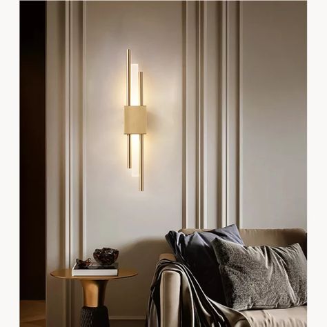 LED Acryl Golden Wall Lamp New Nordic Postmodern Simple Line Sconce Light for Living Room Bedroom Bedside Hotel TV Background _ - AliExpress Mobile Bedroom Panelling, Moulding Design, Dining Room Accent Wall, Wall Sconces Living Room, Wall Moulding, Sconces Living Room, Wall Lamps Living Room, Bedside Wall Lights, Room Accent Wall