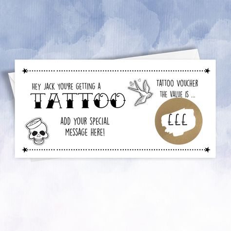 Personalised Tattoo Gift Voucher | Scratch Off And Reveal | Unique Gift Card | Birthday card | Anniversary Gift Matching tattoos by SquidgeMakes on Etsy Tattoo Making, Card Tattoo Designs, Unique Gift Cards, Card Anniversary, Simple Line Drawings, Card Tattoo, Scratch Card, Paper Plate Crafts, Plate Crafts