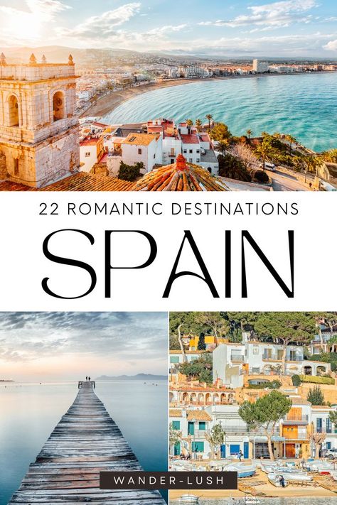 The most romantic destinations in Spain for couples to visit – including beautifu cities, charming villages, incredible nature spots, and breathtaking beaches. Spain romantic places | Romantic spain trip | Spain honeymoon destinations | Where to go in Spain | Best places to visit in Spain | Beautiful Spain Best Vacations For Couples, Spain Places To Visit, Spain Honeymoon, Places To Visit In Spain, Madrid Spain Travel, Incredible Nature, Greece Honeymoon, Nature Destinations, Spain Trip